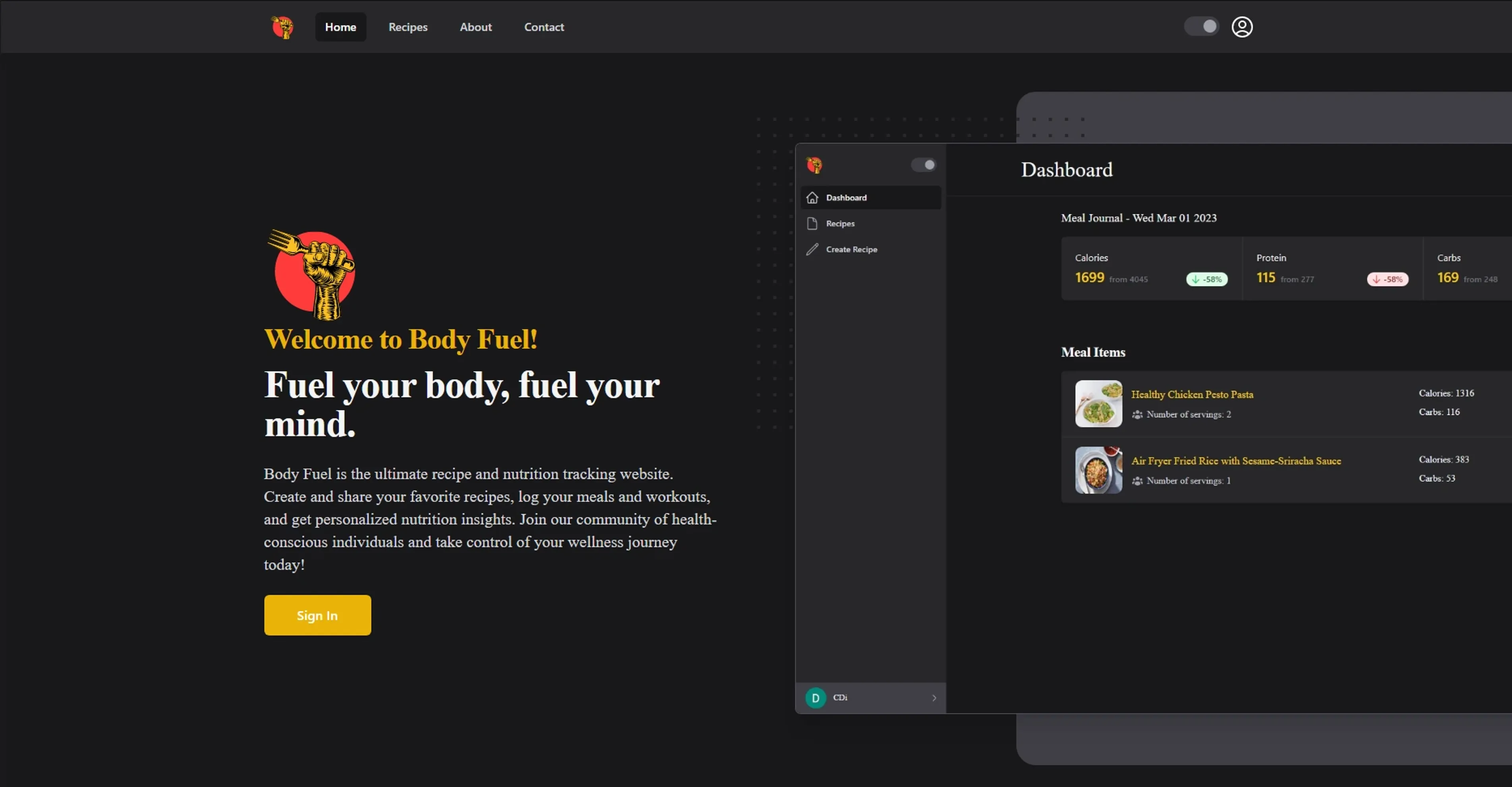 Screenshot of Body Fuel